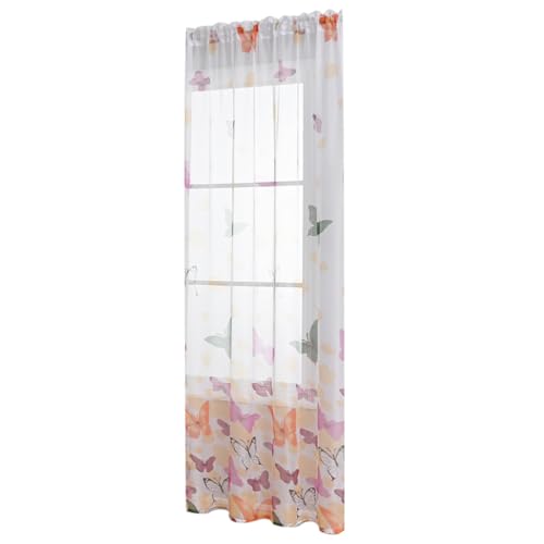 Homoyoyo Cortinas Semiopacas para Dormitorio Estampado de Mariposas Coloridas, Hechas de Poliéster Elegante Que Protege la Privacidad y Permite la Entrada de Luz