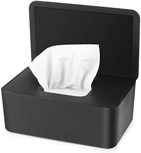 Caja de pañuelos húmedos, dispensador de pañuelos, caja de almacenamiento para toallitas con tapa impermeable al polvo, para casa, oficina (negro)