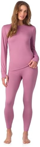 Cuddl Duds Womens Thermal Underwear - Cold Weather Heavyweight Base Layer 2-Piece Set - Moisture-Wicking Long Johns - Winter Clothes - Mauve - Medium