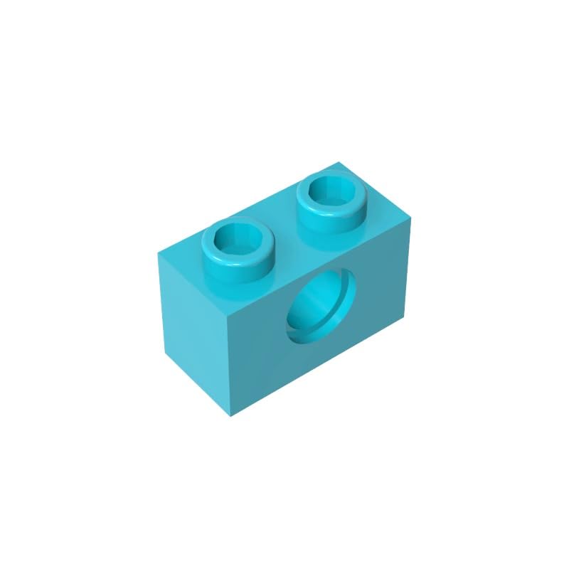 Gobricks 3700 Technology Brick Technic Brick 1x2 [1 Hole] 50 Pieces GDS-623 Compatible with Lego Building Blocks Color:Medium Azure — image 1
