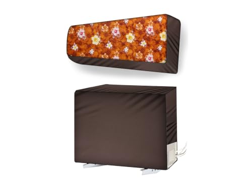 Image of Stylista Split ac Cover for Indoor and Outdoor Unit of 1 ton ac Waterproof and dustproof Brown and Orange Floral Pattern