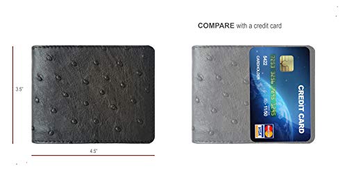 Men's Genuine Ostrich Skin Leather Bifold Wallet - RFID blocking Black2