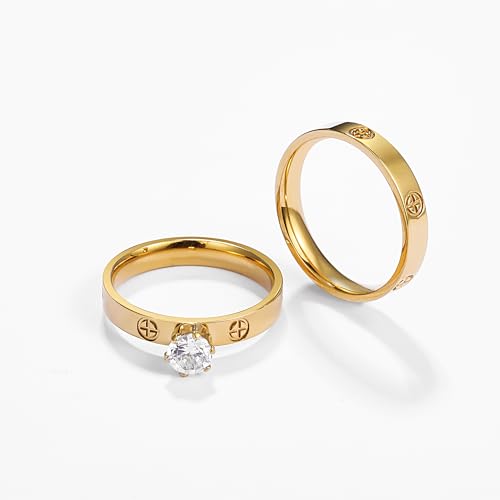 Love Ring for Women 18K Gold Plated Stainless Steel Stacking 1ct Diamond Cubic Zirconia Promise Wedding Engagement Rings Set4