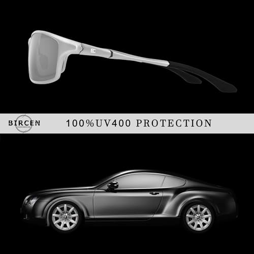 Image of Bircen Polarized Mens Sunglasses: UV Protection Black Blue Shades for Men Sport Driving with Al-Mg Metal Frame (Large)