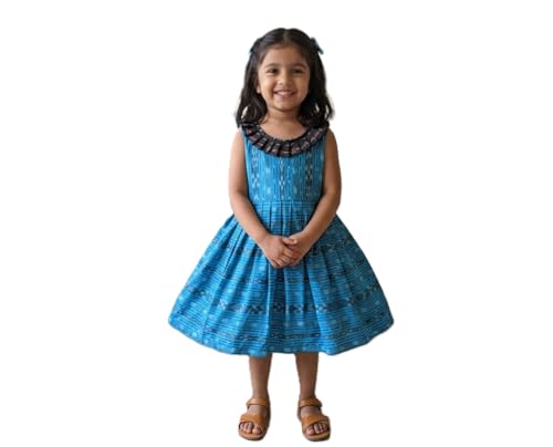 Image of GHL GUENDICHAHAAT Sambalpuri Certified Handloom Cotton Girl's Frock | Ikat Ethnic Wear Dress for Kids | Comfortable Traditional Outfit for Girls