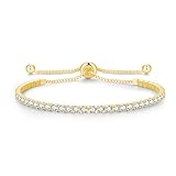 'Cranmadia - Pulseras de tenis de plata de ley con piedra natal para mujer, 2.5 mm, joyería de moda, regalos de cumpleaños para mujeres, mamá, esposa, tamaño ajustable de 9 pulgadas, Medium, Plata de