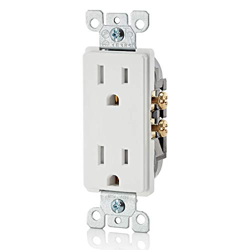 Leviton T5325-W 15 Amp 125 Volt, Tamper Resistant, Decora Duplex Receptacle, Straight Blade, Grounding, 1-Pack, White #TOP1