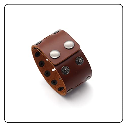 Image of Punk Rock Double Row Rivets Wristband Hollow Wide Leather Cuff Bracelet