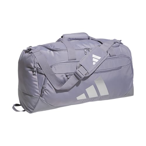 Image of adidas Defender 5 Duffel Bag for Sports, Gym and Travel, Slate Grey /Silver Metallic, OSFA