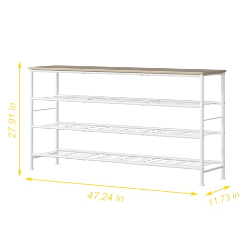 Image of SUOERNUO Shoe Rack Organizer 4 Tier for Closet Entryway Free Standing Metal Storage Shoe Shelf with MDF Top Board (White+Oak, Large 4 Tier)