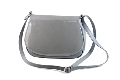 Sac à bandoulière pour femme spacieux et léger en fini verni gris