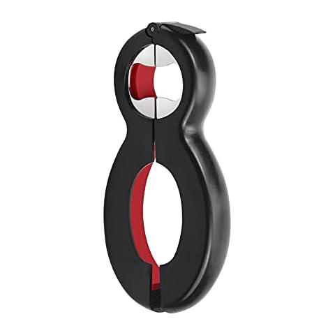 6-in-1-Multifunktionsöffner, Öffner, Sesam, 6-in-1-Dosenöffner, multifunktional, rutschfester Dosen-Flaschenöffner für Senioren, Arthritis, Patienten, Frauen, Kinder (schwarz und rot) Cover
