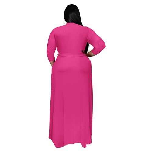 Image of Nmoder Plus Size Maxi Dress for Women - Summer Casual 3 /4 Sleeve Floral Flowy Long Dress with Belt XL- 6XL