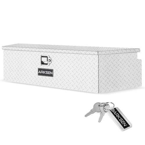 ARKSEN 49 Inch Aluminum Diamond Plate Trailer Tongue Box, Waterproof Under Truck Tool Box for Pick Up Truck Bed, RV Trailer, ATV with Lock and Keys -