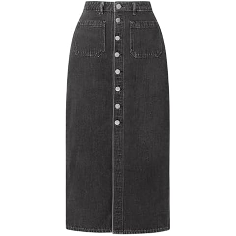 CUGOAO Long Denim Skirts for Women, Denim Skirt A-Line Jean Skirt High Waisted Button Front Denim Maxi Skirt with Pockets Cover