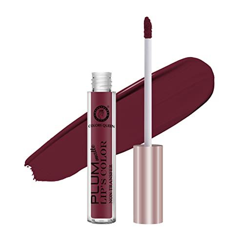 Image of Colors Queen, Plum Matte, Non Transfer, Liquid Matte Lipstick (15 - Blood Red, 7ml)