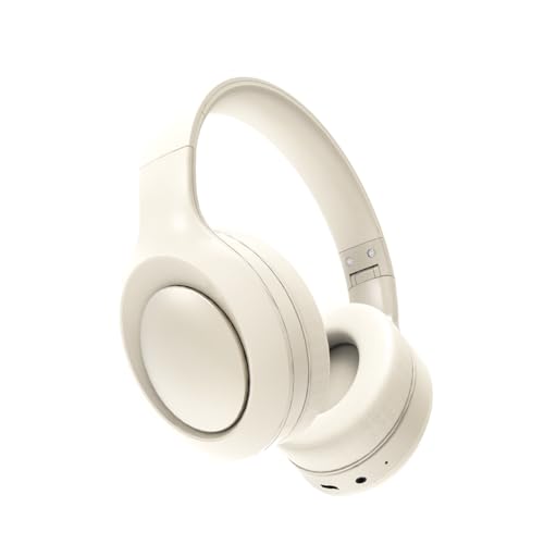 Beige Noise Cancelling Headphones Wireless,Bluetooth Headphones Over Ear, Wireless Headsets with Mic,60H Playtime,Deep Bass Memory Foam Ear Cups,Lightweight for Travel,Home,Gym