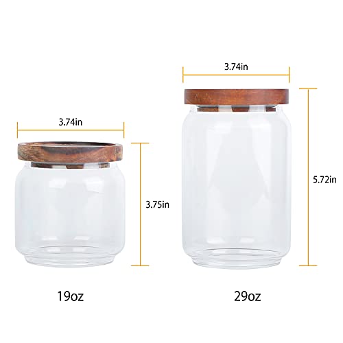 Vensp Clear Borosilicate Glass Storage Jars With Airtight Wooden Lids,Set Of 2-19/29Oz,Glass Kitchen Storage Jar Canisters, Sealed Jars For Sugar Salt,Glass Loose Tea Storage Holder Container #TOP1