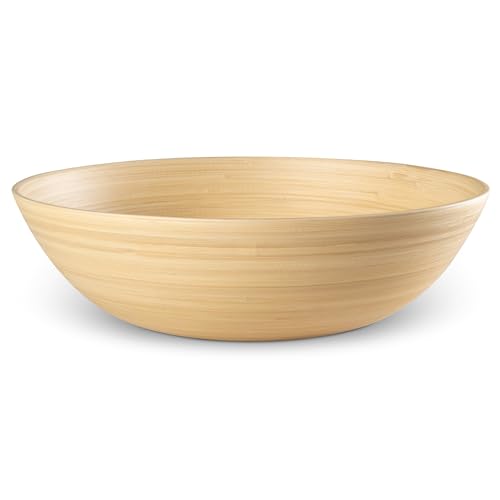 LEXA 12" Handmade Bamboo Salad Bowl – 130 oz Large Wooden Fruit Bowl for Kitchen Counter, Natural Bamboo by LEXA - Used condition - US$19.27