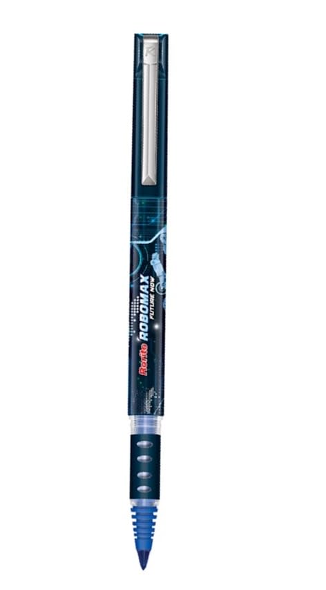 Image of Robomax Blue Roller Pens Set of 3 Pens with 4 Jumbo Refills | Hovertech Tip | Waterproof Smooth Ink | German Technology Inspired Design | Office, School & Daily Writing