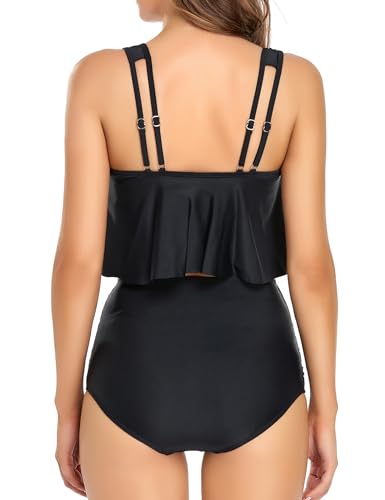 Image of Edelqual Tankini Swimsuits for Women High Waisted Bikini Sets Plus Size Two Piece Bathing Suits Tummy Control Swimwear