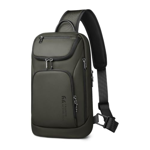 Image of hk Sling Bag for Man, Waterproof Utility Crossbody Bag | with Anti-theft Pocket for Men, Sling Backpack for Daily Commute, Work, College, 14 * 7.8 * 4.5 inches,Green