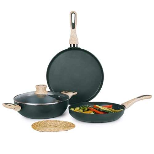 Kreme Venetia Premium Series Granite Cookware Set of 3 | Non-Stick Aluminum Cookware with Granite Coating | Uses Less Oil | Includes 1 Kadhai, 1 Fry Pan, 1 Flat Tawa | Use with Induction & Gas Stove (B0CWV6ZLDG) Amazon Price History, Amazon Price Tracker