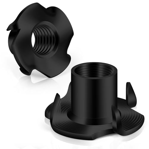5/16"-18 T-Nuts Black Zinc Plated Steel, 4-Pronged Tee Nut for Wood, Rock Climbing Holds, Furniture, 50 PCS