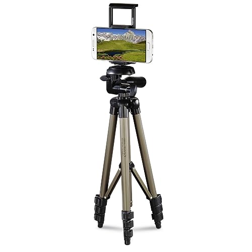 HAMA | Trípode para Cámara, Smartphones y Tablets (Cabeza 3D, Altura 36,5/106 cm, Liberación Rápida, Nivel de Burbuja, Diseño Compacto, Estabilidad) Color Negro y champán