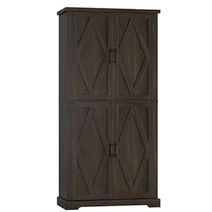 HOSTACK 64″ Tall Pantry Cabinet, Modern Farmhouse Kitchen Pantry, Wood Bathroom Storage Cabinet, Large Bookcase, 4 Doors|Adjustable Shelves, for Dining Room, Living Room, Home Office, Dark Brown