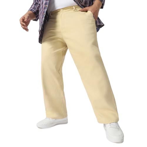 Image of Urbano Plus Men's Loose Mid Rise Baggy Fit Solid Chino Trousers Non-Stretchable