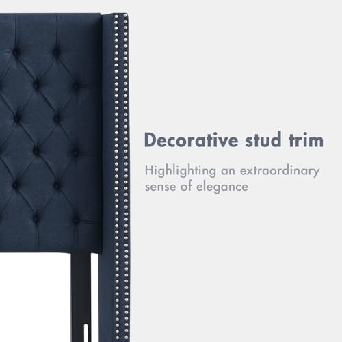 Image of Madison Park King Wingback Upholstered Tufted Headboard, Featuring High-Density Sponge Padding, Adjustable Height Headboard, Easy Assembly, Navy