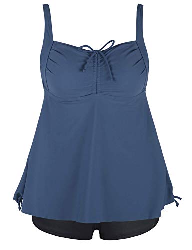 Septangle Womens Bathing Suit Tankini Two Piece Swimwear Plus Size Swim Set Tie Back Swim Top With Bottom, Us 18, Gray Blue #TOP5
