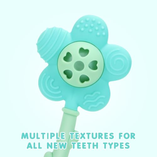 Image of Baby Teething Toys, Teether and Rattle 2-in-1 for Babies 0-6 Months, Food Grade Silicone Teethers for Baies 3-6 6-12 Months, Infant Teething Relief Chew Toys, Sunnyflower Teether Toy BPA Free - Blue