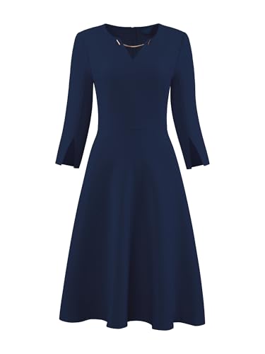 Women's A-Line Cocktail Dress 3/4 Sleeve V Neck Elegant Wedding Party Flare Dresses