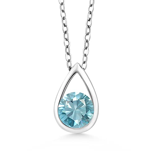 Gem Stone King Teardrop Pendant Necklace For Women | 5MM Round Gemstone Birthstone | 925 Sterling Silver | With 18 Inch Silver Chain | Fine Jewelry Gifts for Her Mom Women Wife