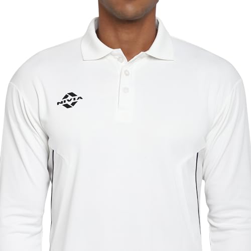 Image of Nivia Crick-1000 Cricket Jersey for Men, Micro Dotknit Breathable Fabric, Quick Dry Moisture Wicking Technology, Regular Full Sleeves Athletic Fit, Off White Match and Practice Wear