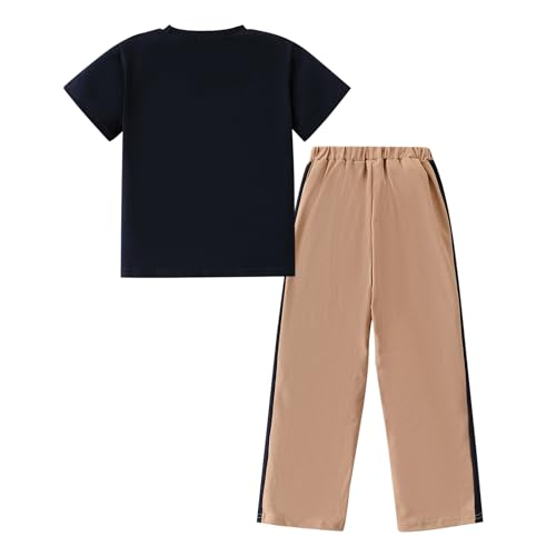 Image of Yoxindax Tween Boy Clothes 2-Piece Letter Print Tee And Color-Block Pants Summer Outfits