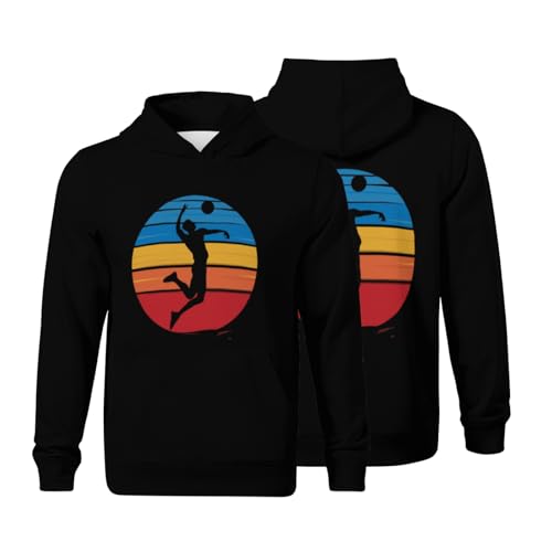 Kids Silhouette Of Volleyball Player Boys Girls Lightweight Kangaroo Pocket Fleece Hoodies