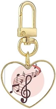 Red Round-shaped Movg Music Notes Gold Heart Keychain Metal Keyring Holder image 2