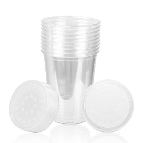 32oz Deli Cups with Fabric Vented Lids Fruit Fly Culture Cups and Fabric Lined Lids Fruit Flies Feeder Culture Containers Prevent Escapes - 10 Pack
