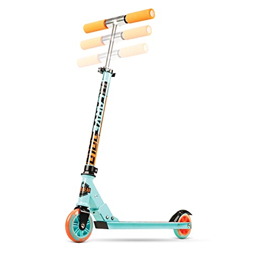 Madd Gear Carve 100 Alloy Folding Kick Scooter - Great for Kids Ages 5+ - Max Rider Weight 143Lbs - New Eva Slimline Comfort Foam Grips (Blue / Black)