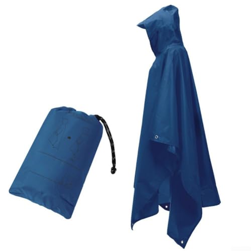 Impermeabile per adulti resistente con cappuccio, 3 in 1, multifunzione, con telo per terra e tettoia, ideale per uso esterno in caso di vento e pioggia (blu scuro)