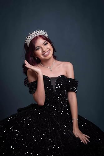 Mouccy Glitter Sequin Quinceanera Dresses Puffy Off Shoulder Ball Gowns with Bow Pleated Sweet 15 16 Dresses for Teens Long3