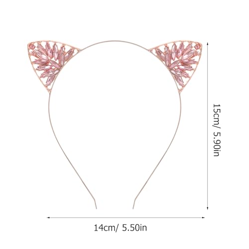 minkissy Cat Ear Headband Rhinestone Cat Ears Hairband Cat Hair Hoop Metal Crystal Pearl Cat Ears Headband Animal Hair Accessories for Women Girls (Rose Gold) - Image 2
