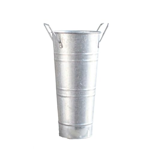 Seau à fleurs en étain - Vase en fer forgé - Décoration de bureau rétro - Portable - Argenté
