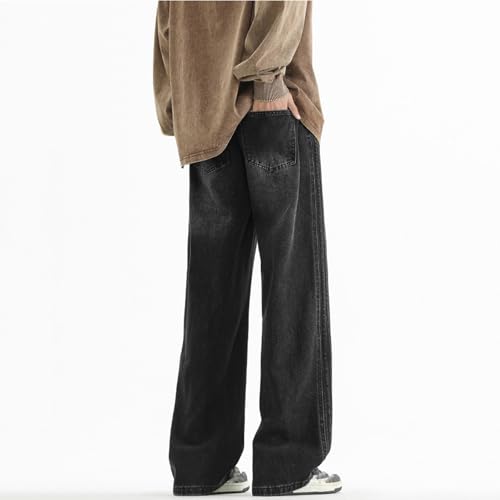 Elastic Waist Jeans for Men Baggy Loose Fit Drawstring Denim Pants Y2k Hip Hop Seam Wide Leg Pull On Jeans2