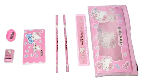 Image of Crackles Birthday Return Gifts Cartoon Stationery Set for Kids Contatining A Ruler, two Pencils, Sharpener, Erasera and a mini note pad in pouch - Pack of 6
