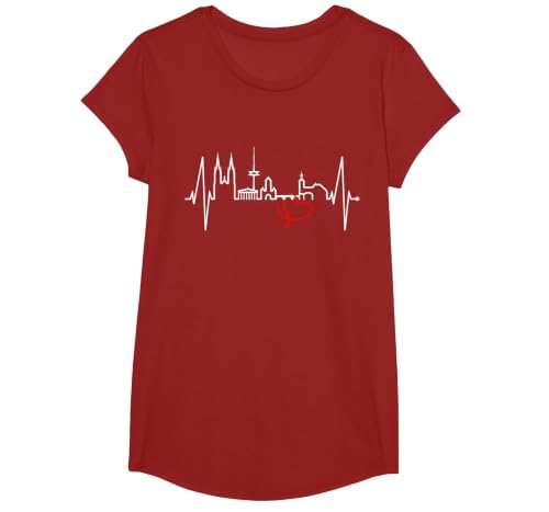 Regensburg Skyline Heartbeat German Heart I Love Regensburg T-Shirt, Girls, Cranberry Red, Large