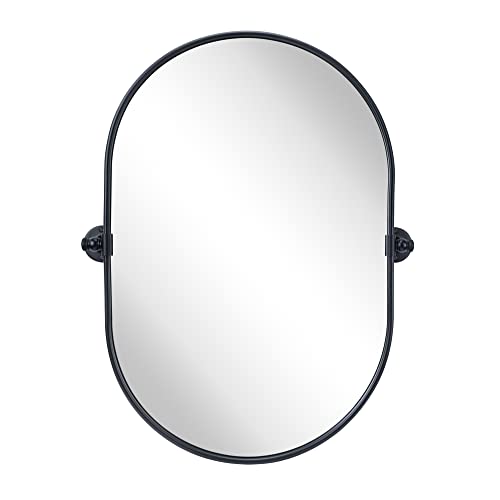 Image of TEHOME Oval Black Pivot Bathroom Mirror Pill Shaped Tilting Bathroom Vanity Mirror Metal Framed Adjustable Mirror, Overall 23.84 x 30 inches (Mirrror 20 x 30 inches)